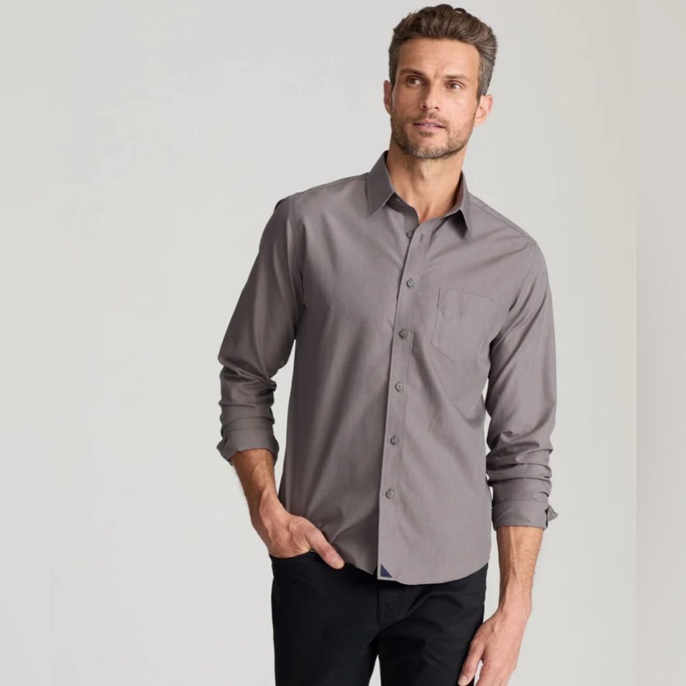 UNTUCKit Men's Gray Wrinkle-Free Sangiovese Shirt, Casual Button down shirt, M